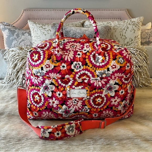 VERA BRADLEY Pixie Blooms Iconic Grand Traveler Bag 2015 Pink Orange Floral - Picture 8 of 15